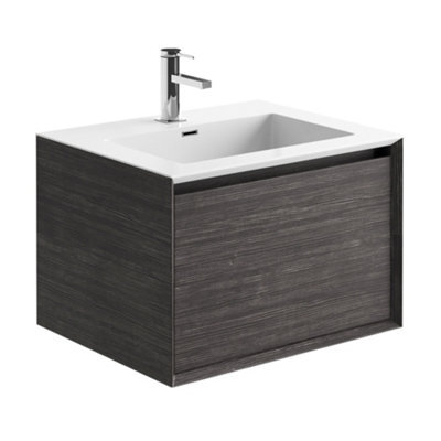 Plum&clay Matterhorn Dark Oak Wall Hung Bathroom Vanity Unit With White Basin (W)600mm (H)450mm - image 1