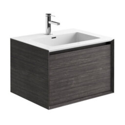 Plum&clay Matterhorn Dark Oak Wall Hung Bathroom Vanity Unit With White Basin (W)600mm (H)450mm - thumbnail 1