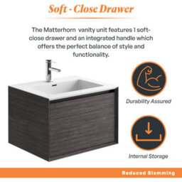 Plum&clay Matterhorn Dark Oak Wall Hung Bathroom Vanity Unit With White Basin (W)600mm (H)450mm - thumbnail 3