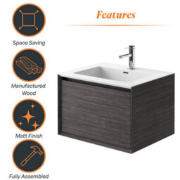 Plum&clay Matterhorn Dark Oak Wall Hung Bathroom Vanity Unit With White Basin (W)600mm (H)450mm - thumbnail 5
