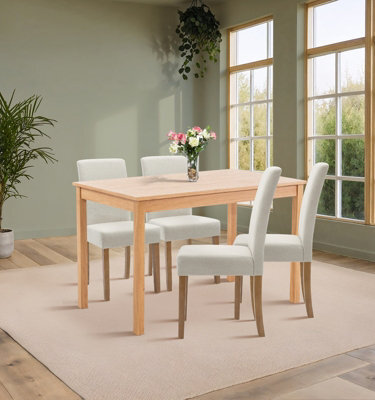 Hallowood Furniture Waverly Light Oak Dining Table (120X70Cm) Set With 4 Upholstered Chairs In Beige - image 1