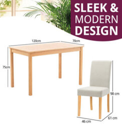 Hallowood Furniture Waverly Light Oak Dining Table (120X70Cm) Set With 4 Upholstered Chairs In Beige - thumbnail 3