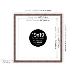"19X19"" Walnut Picture Frame - 19X19"" Square Frame With 18X18"" Mount For 19X19""/18X18"" Pictures Art Deco Style Room Decor, 1 Pack" - thumbnail 2