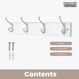 Keypak Coat Rack Wall Mounted White 4 Double Hooks - White Pine Rack 45Cm Clothes Hanger For Hallway, Bedroom, Bathroom - thumbnail 4