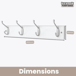 Keypak Coat Rack Wall Mounted White 4 Double Hooks - White Pine Rack 45Cm Clothes Hanger For Hallway, Bedroom, Bathroom - thumbnail 3