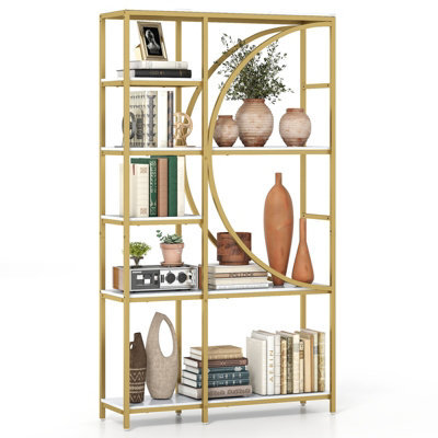 Costway 6-Tier Bookshelf 177 Cm Tall Bookcase With Metal Frame-Golden & White