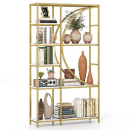 Costway 6-Tier Bookshelf 177 Cm Tall Bookcase With Metal Frame-Golden & White