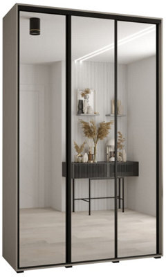 Arte Dakota Ii Sleek Cashmere Mirrored Sliding Door Wardrobe 1500mm H2350mm D600mm - Three Doors, Two Hanging Rails, And Six Shelves - image 1
