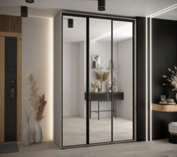 Arte Dakota Ii Sleek Cashmere Mirrored Sliding Door Wardrobe 1500mm H2350mm D600mm - Three Doors, Two Hanging Rails, And Six Shelves - thumbnail 2
