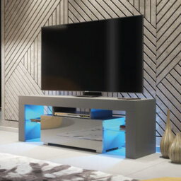 Floe Tv Unit 130Cm Dark Grey With High Gloss Doors And Led Lighting - Creative Furniture - thumbnail 1