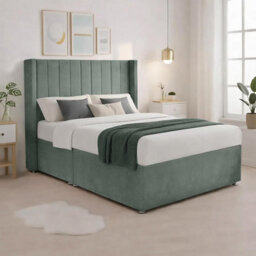 Luxury Teal Plush Milan Small Double Bed Frame With Mattress 54 Inches Wingback Headboard 2 Footend Storage Drawers - thumbnail 3