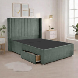 Luxury Teal Plush Milan Small Double Bed Frame With Mattress 54 Inches Wingback Headboard 2 Footend Storage Drawers - thumbnail 5