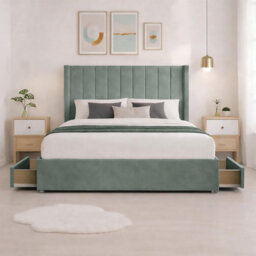 Luxury Teal Plush Milan Small Double Bed Frame With Mattress 54 Inches Wingback Headboard 2 Footend Storage Drawers - thumbnail 2
