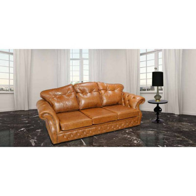 Chesterfield 3 Seater Old English Tan Leather Sofa Settee Bespoke In Era Style - image 1