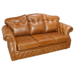 Chesterfield 3 Seater Old English Tan Leather Sofa Settee Bespoke In Era Style - thumbnail 2