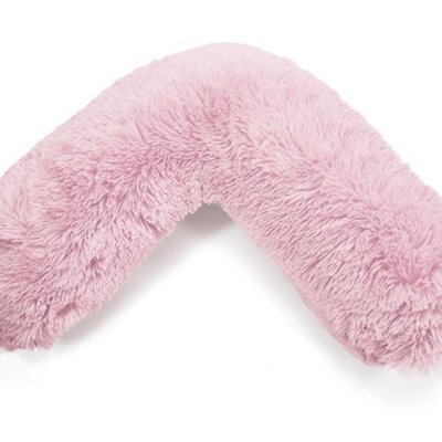 Homes & Linen Teddy Cuddles V Shaped Complete V Pillow  For Neck Maternity Back Support Soft Warm Plush Cosy Fleece V Shape (Pink)
