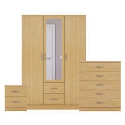 Lassic Vida Designs Riano 3 Piece Bedroom Set (1 Drawer Bedside Chest, 5 Drawer Chest, 3 Door 2 Drawer Mirrored Wardrobe), Pine - thumbnail 8