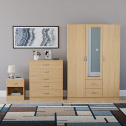 Lassic Vida Designs Riano 3 Piece Bedroom Set (1 Drawer Bedside Chest, 5 Drawer Chest, 3 Door 2 Drawer Mirrored Wardrobe), Pine - thumbnail 7