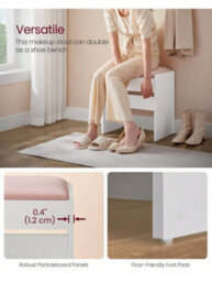 LEDREM Dressing Table Stool, Upholstered Makeup Stool, Velvet Vanity Stool, Footrest With Anti-Slip Pads, For Dressing Room - thumbnail 1