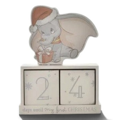 Widdop Gifts Disney Dumbo My First Christmas Perpetual Countdown Block - Wooden Advent Calendar, 18 X 14 Cm