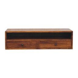 Artisan Furniture Solid Wood Lunar Chestnut Wall Mounted Media Unit, 2 Drawers And Open Shelf, Dark Brown - thumbnail 2