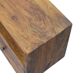 Artisan Furniture Solid Wood Lunar Chestnut Wall Mounted Media Unit, 2 Drawers And Open Shelf, Dark Brown - thumbnail 7