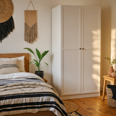 Wyld Haus Cherryfern White 2-Door Wooden Wardrobe, Matt Finish - image 1