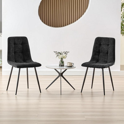 Longtoo Set Of 2 Linen Upholstered Dining Chairs With High Back And Modern Design,black - image 1