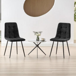 Longtoo Set Of 2 Linen Upholstered Dining Chairs With High Back And Modern Design,black