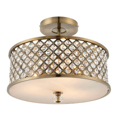 Anson Lighting Jenson Antique Brass With Clear K5 Crystal Glass Drops Decorative 3 Light Semi Flush Ceiling Light - image 1