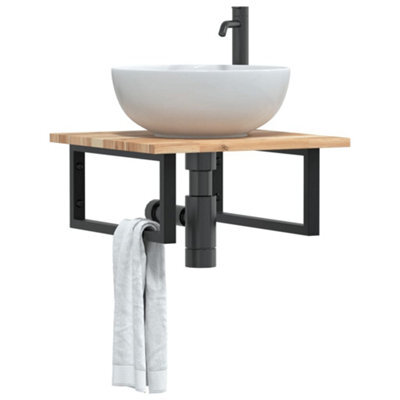 Berkfield Basin Shelf Wall Mounted Steel And Solid Wood Acacia - image 1