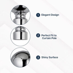 Bedlooms Plain Metal Curtain Pole- (120-210 Cm, 48''- 84'') Extendable Durable Rod Ball Finials 60 mm Chrome Finish - thumbnail 5