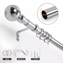 Bedlooms Plain Metal Curtain Pole- (120-210 Cm, 48''- 84'') Extendable Durable Rod Ball Finials 60 mm Chrome Finish - thumbnail 7