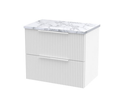 Balterley Tixall Fluted 2 Drawer Wall Hung Vanity Unit With Laminate Worktop, Satin White, 600mm - image 1