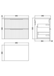 Balterley Tixall Fluted 2 Drawer Wall Hung Vanity Unit With Laminate Worktop, Satin White, 600mm - thumbnail 2