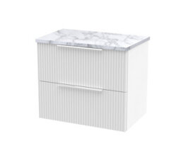 Balterley Tixall Fluted 2 Drawer Wall Hung Vanity Unit With Laminate Worktop, Satin White, 600mm