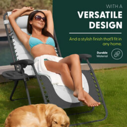 Keplin 2 Pack Xxl 110X70X90Cm Heavy-Duty Colour Block Zero Gravity Chairs, Cup & Phone Holder, Foldable, Grey - thumbnail 8