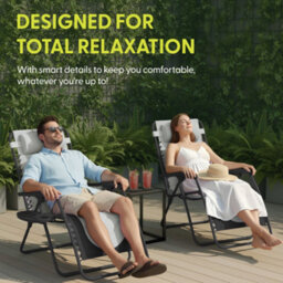 Keplin 2 Pack Xxl 110X70X90Cm Heavy-Duty Colour Block Zero Gravity Chairs, Cup & Phone Holder, Foldable, Grey - thumbnail 3