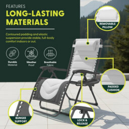 Keplin 2 Pack Xxl 110X70X90Cm Heavy-Duty Colour Block Zero Gravity Chairs, Cup & Phone Holder, Foldable, Grey - thumbnail 7