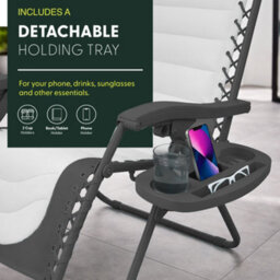 Keplin 2 Pack Xxl 110X70X90Cm Heavy-Duty Colour Block Zero Gravity Chairs, Cup & Phone Holder, Foldable, Grey - thumbnail 6