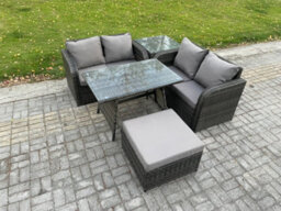 Fimous Outdoor Garden Furniture Sets 5 Pieces Wicker Rattan Furniture Sofa Sets With Rectangular Dining Table - thumbnail 2