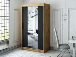 Arte Leto T1 Contemporary 2 Sliding Mirror Door Wardrobe 5 Shelves 2 Rails Black Matt And Oak Effect (H)2000mm (W)1200mm (D)620mm - thumbnail 2
