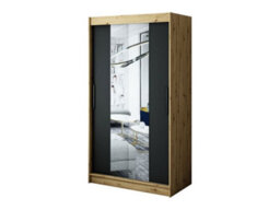 Arte Leto T1 Contemporary 2 Sliding Mirror Door Wardrobe 5 Shelves 2 Rails Black Matt And Oak Effect (H)2000mm (W)1200mm (D)620mm - thumbnail 1