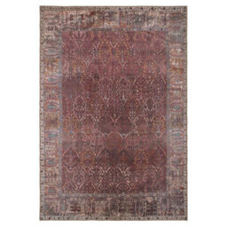 Loomed Vintage Design Cotton Chenille Rug Burgundy Gold Beige Machine Washable 160Cm X 230Cm - thumbnail 9