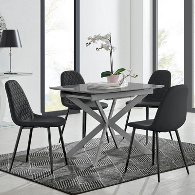 Furniturebox Uk Lira 100Cm Grey Metal Extending Dining Table & 4 Black Corona Black Leg Chairs - image 1