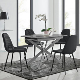 Furniturebox Uk Lira 100Cm Grey Metal Extending Dining Table & 4 Black Corona Black Leg Chairs - thumbnail 1
