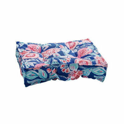 2 X Blue Floral Garden Booster Cushions - Floor Pillows Or Furniture Seat Pads With Water Resistant Fabric & Handle - 51X51X10Cm - image 1