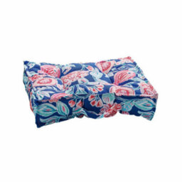 2 X Blue Floral Garden Booster Cushions - Floor Pillows Or Furniture Seat Pads With Water Resistant Fabric & Handle - 51X51X10Cm - thumbnail 1