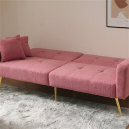 Abrihome Sofa Bed, Three Adjustable Backrest Angles, Gold Legs, Cushions And Side Storage Pockets, Pink - thumbnail 7