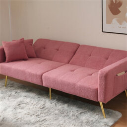 Abrihome Sofa Bed, Three Adjustable Backrest Angles, Gold Legs, Cushions And Side Storage Pockets, Pink - thumbnail 9